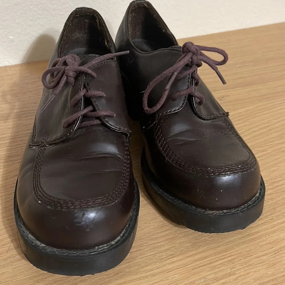 Vintage 90s Y2K Lower East Side Brown Faux Leather Chunky Loafer Lace Up Shoes 6 - Picture 3 of 16